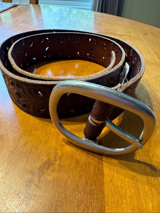 Fossil Accessories - Fossil Brown Leather Belt with Oval Silver Buckle and Embossed Cutouts